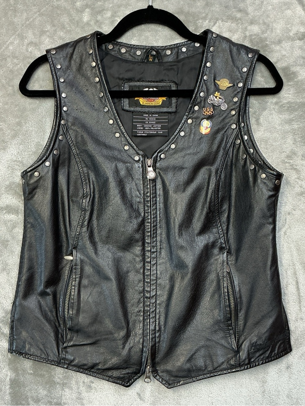 Harley Davidson genuine Leather Vest Women’s  LW Large Wide full zip motorcycle